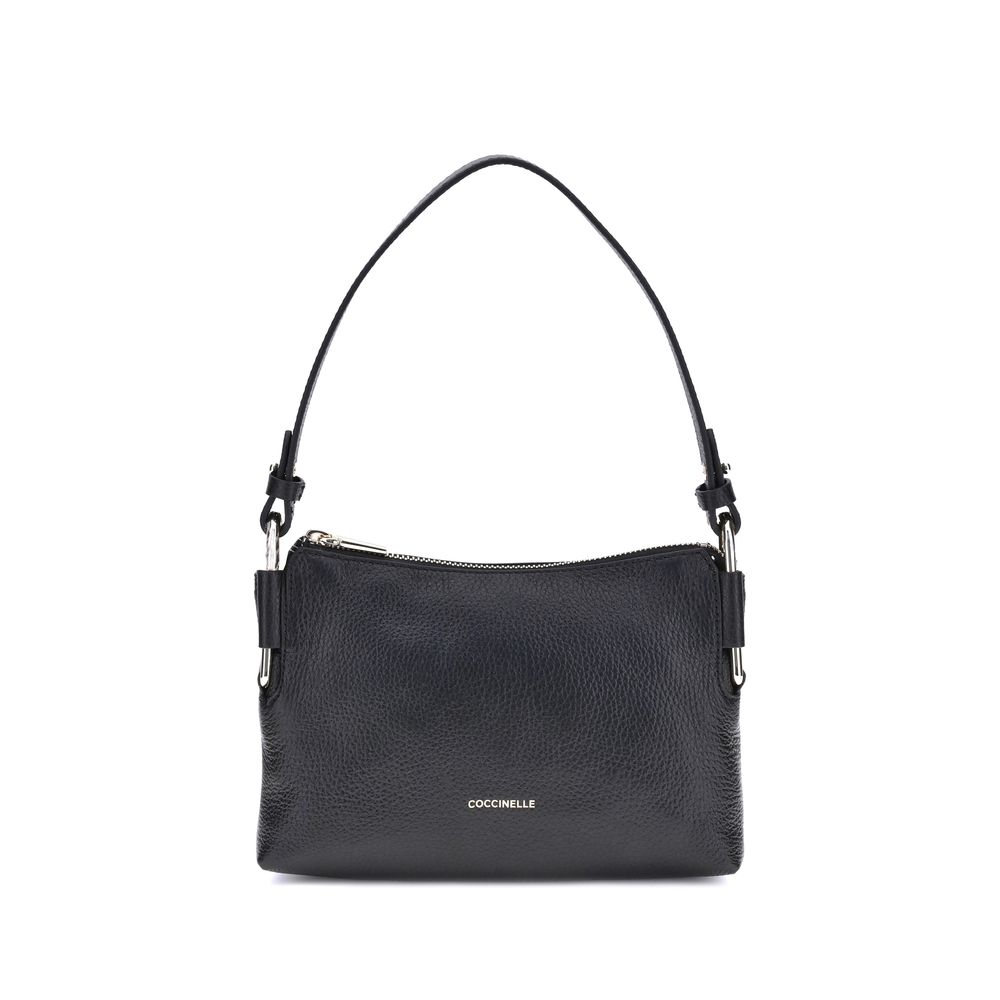 Coccinelle Schwarze Schultertasche aus Kalbsleder Bos Taurus